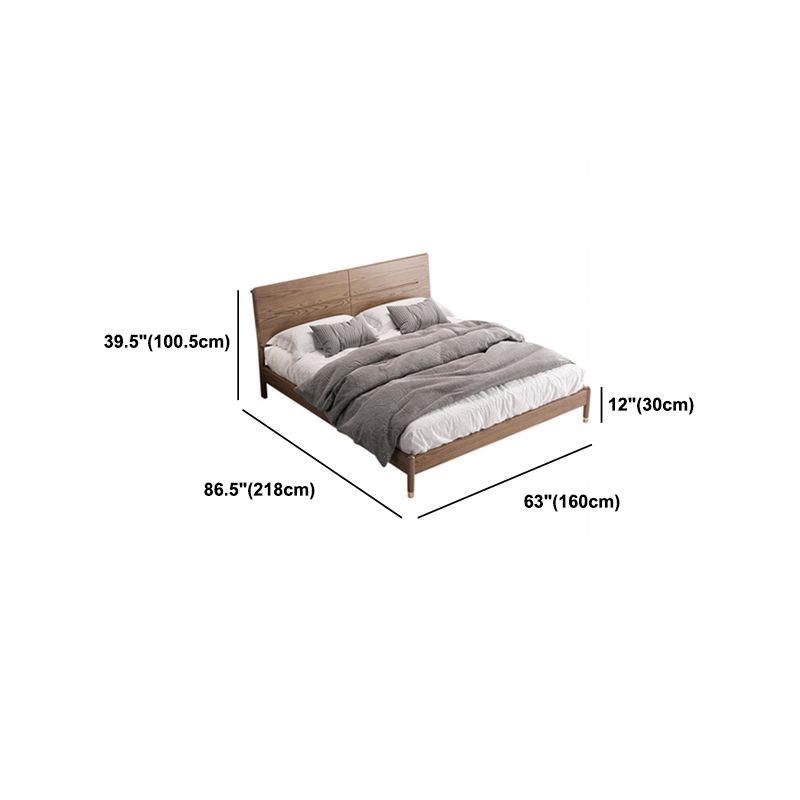 Mid-Century Modern Solid Wood Bed with Rectangular Headboard Bed Frame