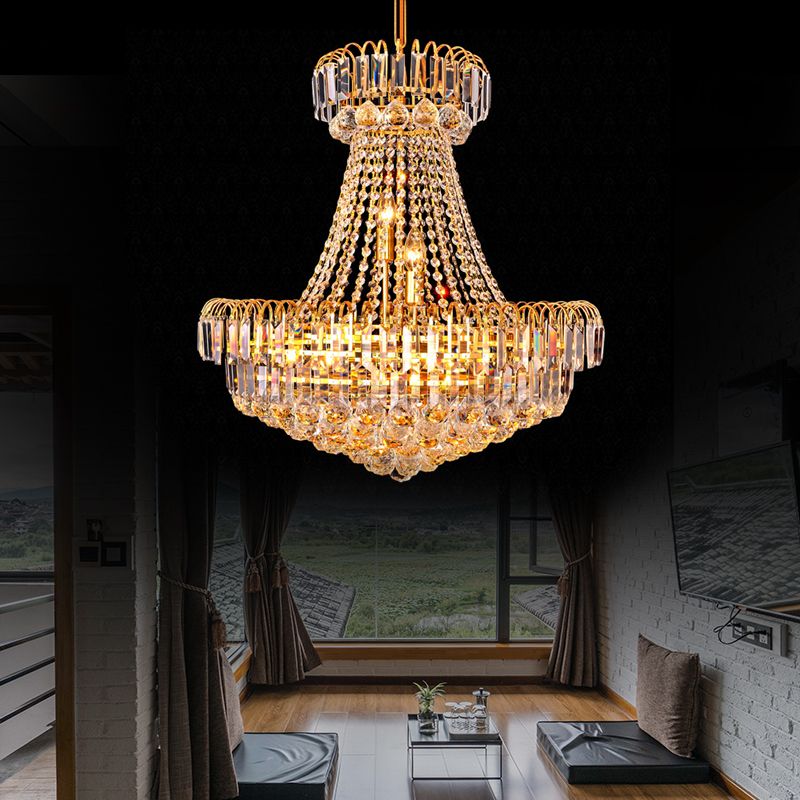 Mushroom Empire Kroonluchter Modern Crystal Gold Hangend Light voor slaapkamer, 16 "/23.5" breed