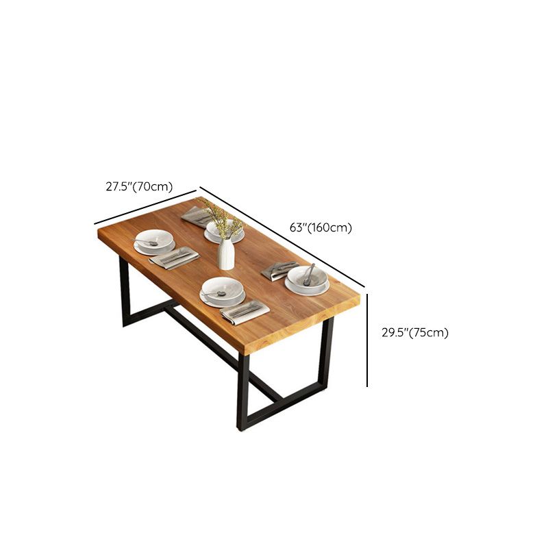 Solid Wood Top Table with Metal Base Industrial Rectangle Dining Table