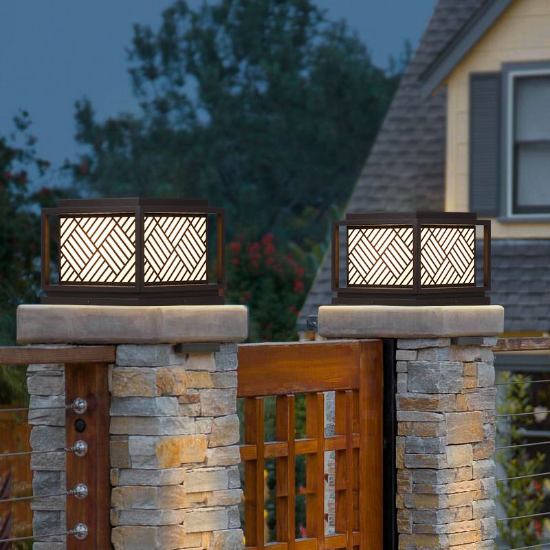 Modern Pillar Lamp Solar Energy Outdoor Light with Acrylic Shade for Patio