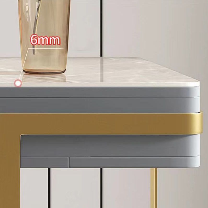 Glam Style 2-drawer Office Desk Sintered Stone Top Desk with Stainless Steel Legs