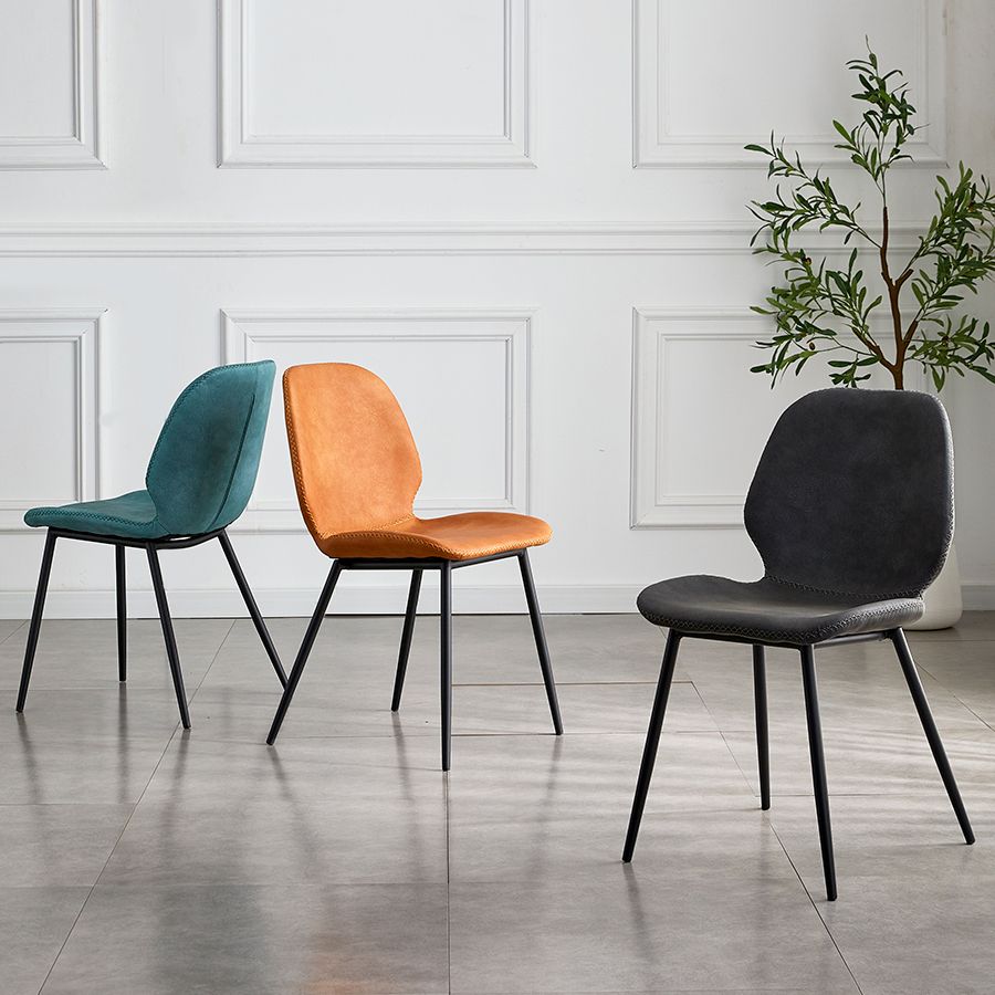 Sillas de comedor de cuero sin brazos con respaldo sólido de diseño industrial para cocina