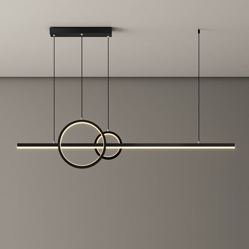 Lampe linéaire et ring île de la lampe à suspension à LED noire minimaliste pour salle à manger