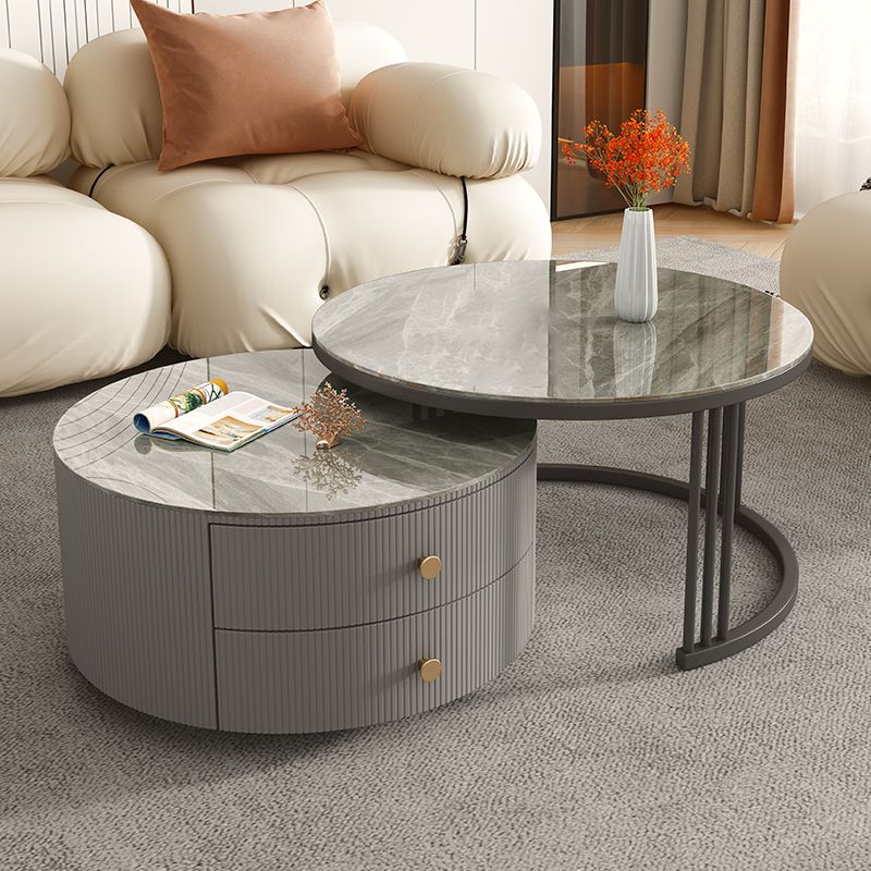 Frame Round Glam Coffee Table Slate Nesting Coffee Table Set
