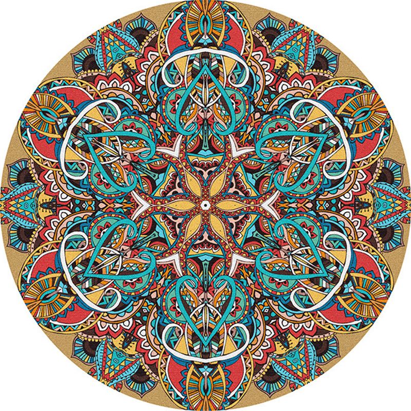 Multi-Colored Bedroom Area Rug Moroccan Mandala Print Rug Synthetics Non-Slip Backing Washable Stain Resistant Rug