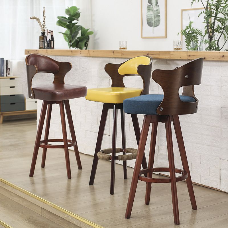 Nordic Style Counter and Bar Stool Backrest Solid Wood Upholstered Counter Chair