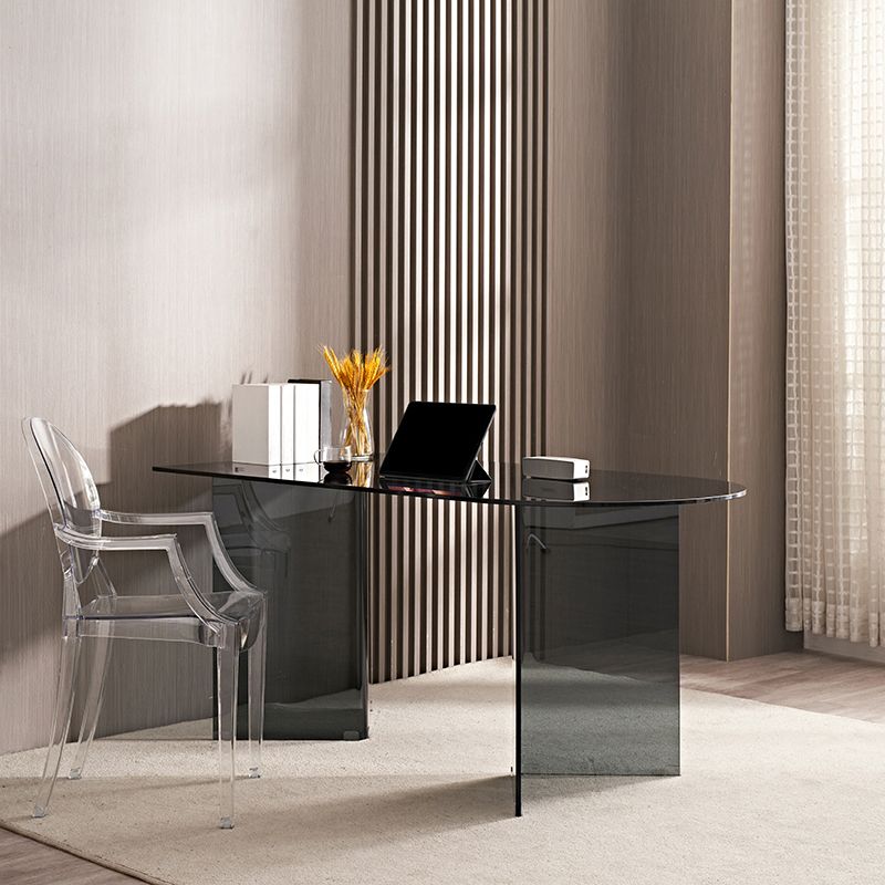 Glass Contemporary Free Form Dining Table Clear Glass Top Table for Dining Room