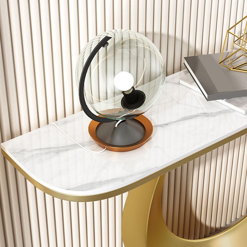 Glam 11.81" W Console Table Stone Half Moon Accent Table with 1 Shelf