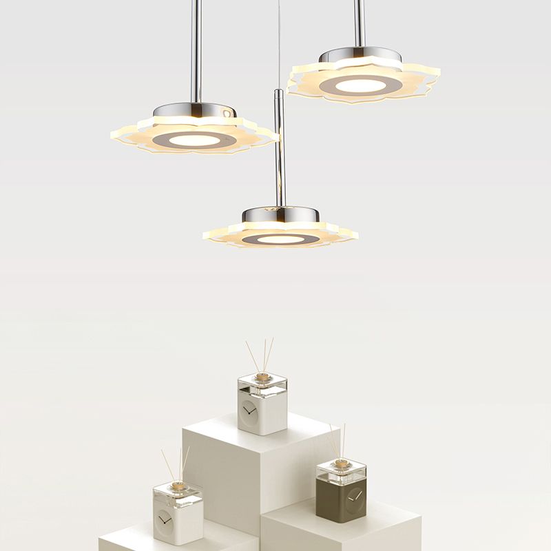 Modernism Flower Cluster Pendant Acrylic 3-Head LED Dinging Room Lamp in Warm/White/Natural Light with Linear/Round Canopy