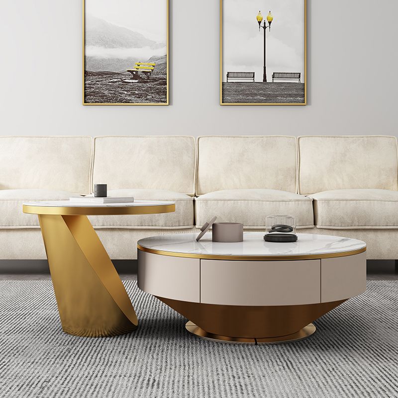 Modern Marble Drum Coffee Table Round Cocktail Table in white
