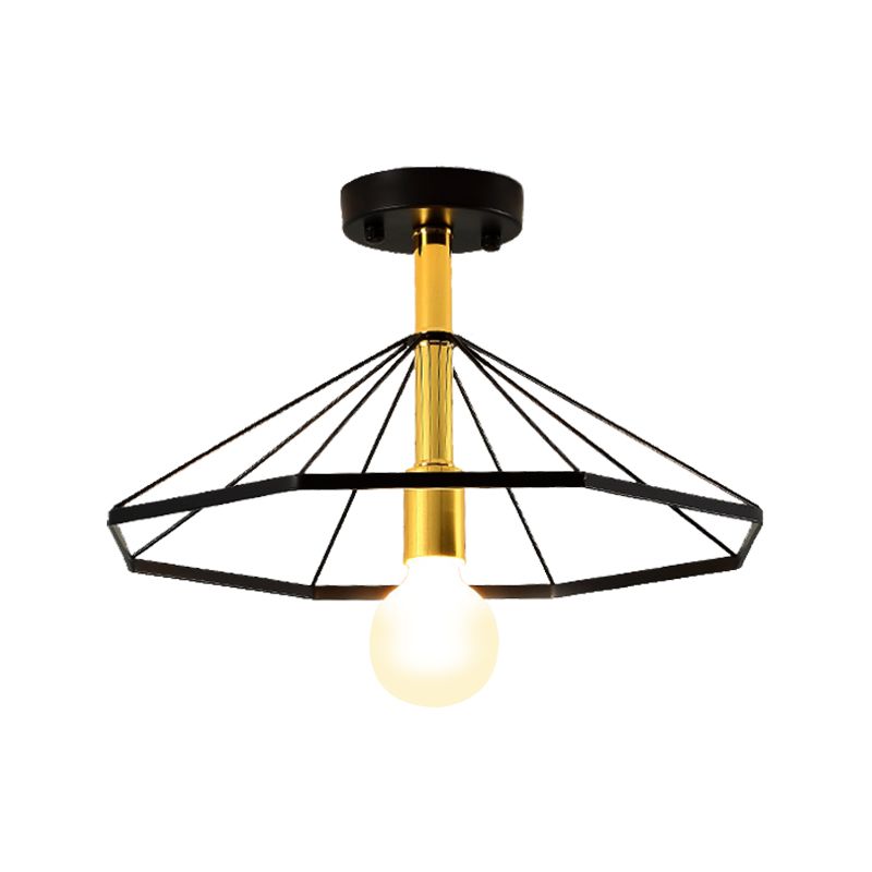 Black Tapered Semi Flush Ceiling Light Metal Minimalist 1 Light Ceiling montés Fixture for Lobby