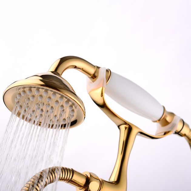 Floor Mounted Metal Freestanding Tub Filler Copper Freestanding Faucet in Gold