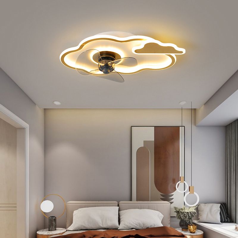 3-Blade Ceiling Fan Children Metallic Black/Golden Fan with Light for Foyer