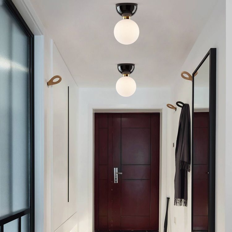 Ball Shape Ceiling Lamp Modern Simple Style Iron 1 Light Flush Mount with Glass Lampshade for Aisle