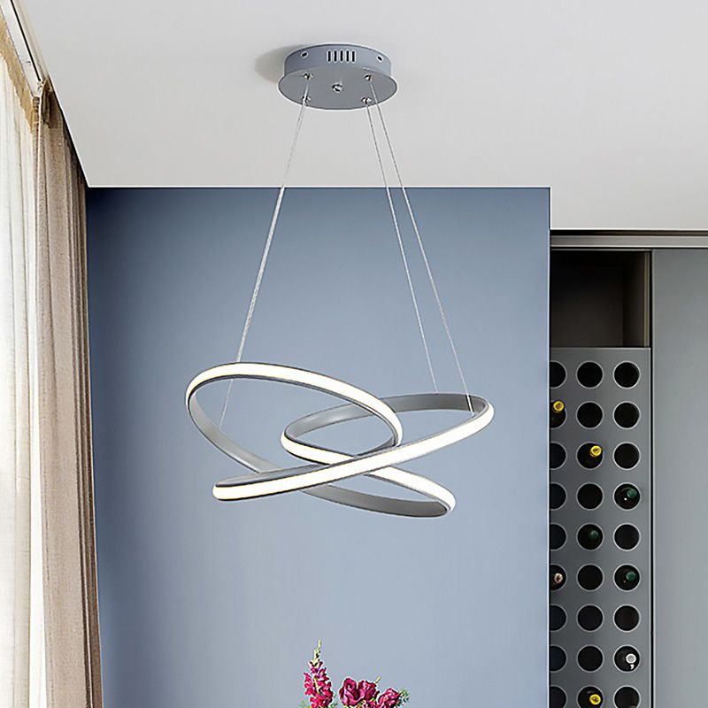 Ligera de lámpara de araña de curva sin costuras Lámpara colgante de techo gris acrílico moderno en blanco/luz cálida