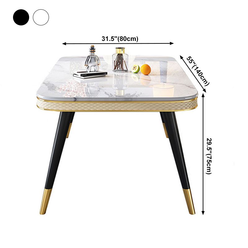 Table à manger en marbre Style de luxe Table rectangulaire à 4 pieds pour salle à manger