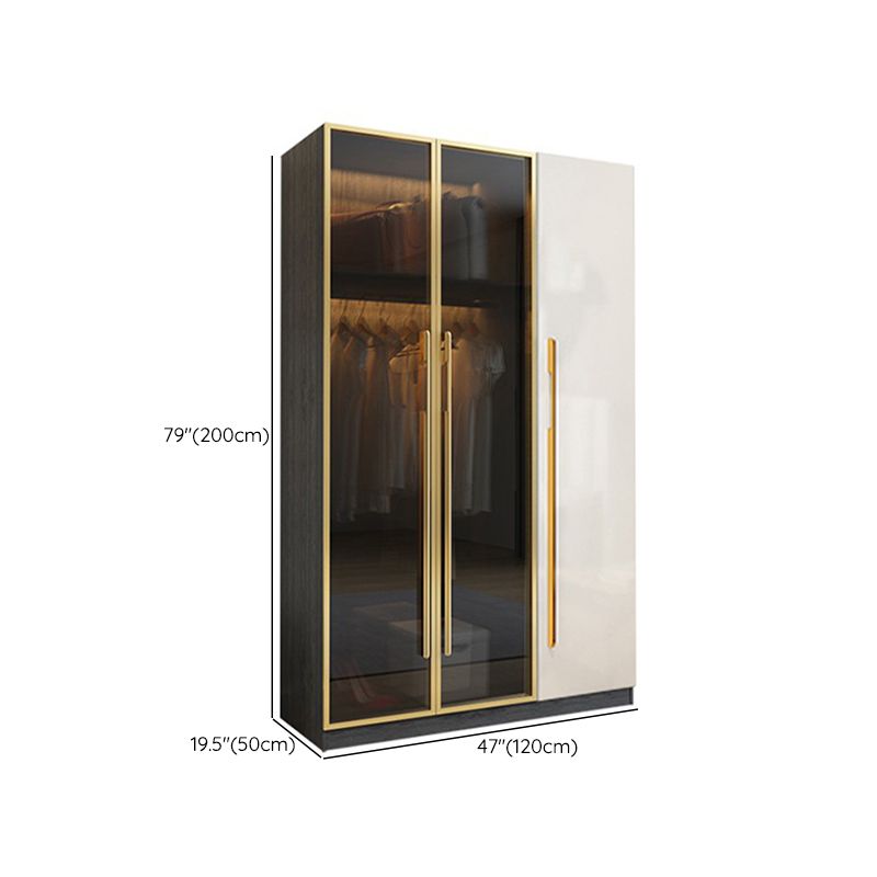 Modern Tempered Glass Doors Wardrobe Wood Frame Wardrobe without Light
