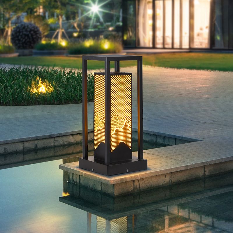 Rectangular Pillar Lamp Modern Black Waterproof Light for Courtyard