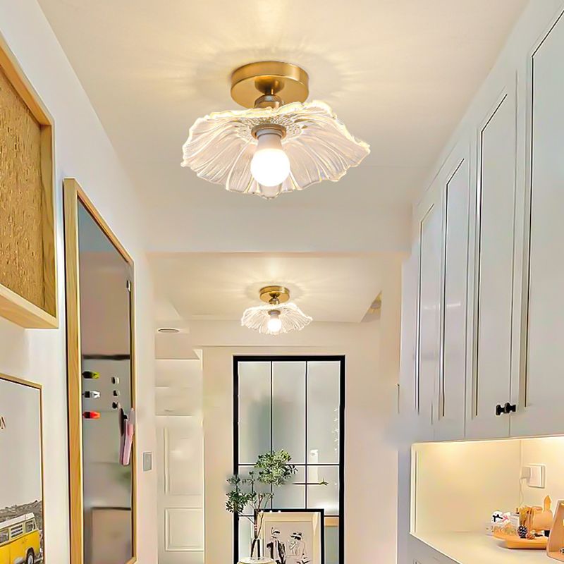 1 - Light Semi Flush Mount in Gold and Clear Glass Shade Ceiling Semi Flush