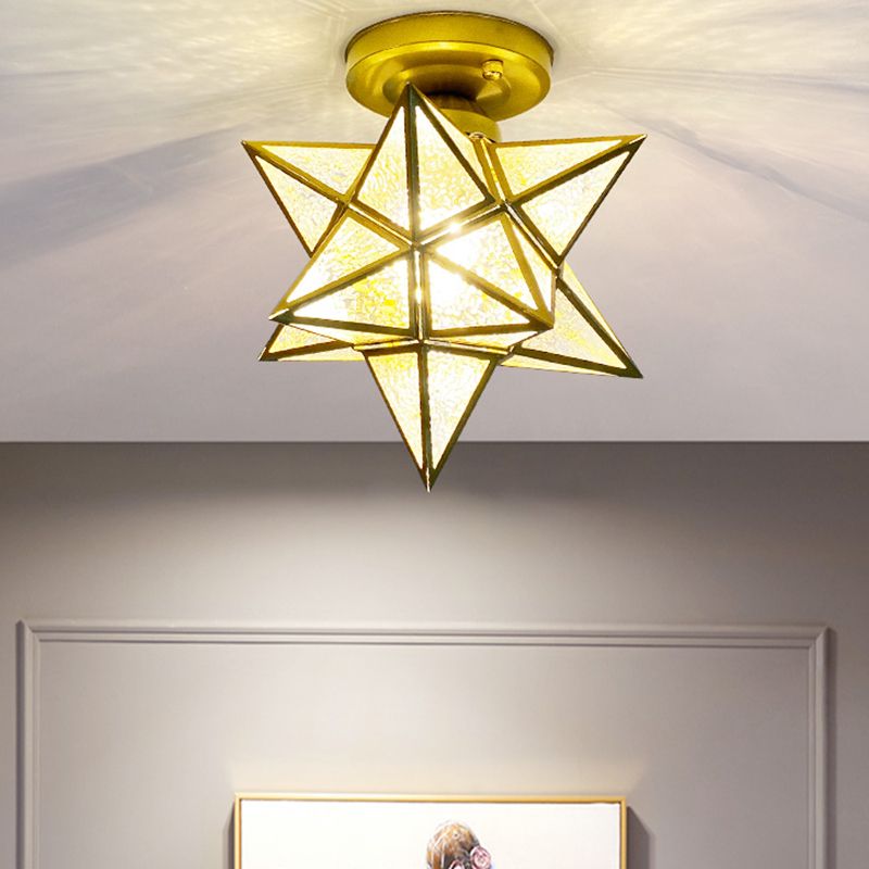 Glass Star Ceiling Mount Light Fixture Vintage Aisle Ceiling Lamp in Gold