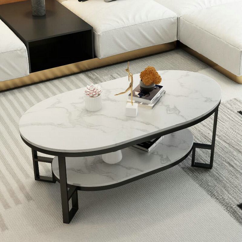 Glam 17.7" H Oval Slate Coffee Table Iron Frame Cocktail Table