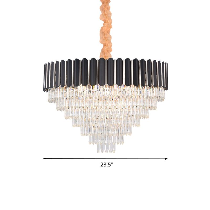 Layered Chandelier Lighting Fixture Minimalist Crystal 16/22 Lights Black Hanging Pendant Light