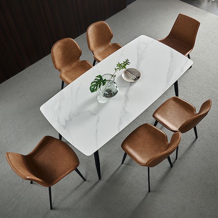 Modern Metal and Faux Leather Armless Dining Chairs for Kitchen