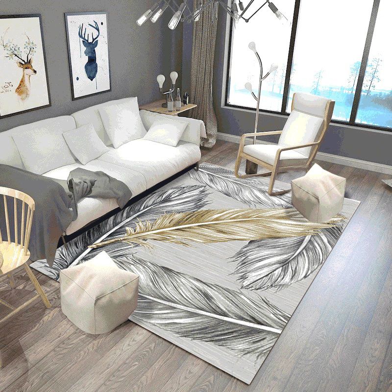 Individuality Feather Pattern Area Rug Contemporary Simple Carpet Polyester Non-Slip Backing Rug for Living Room