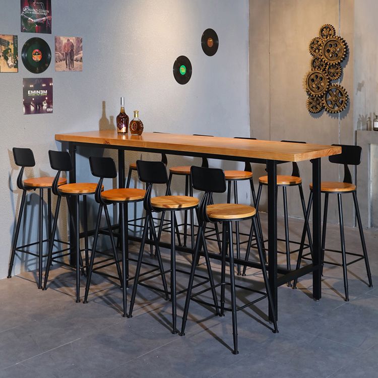 Industrial Rectangle Solid Wood Bar Table Set 1/11 Pieces Counter Table with High Stools