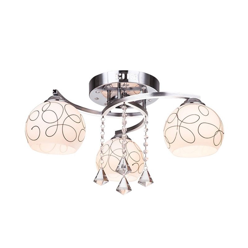 Sala de estar global semi descarga de vidrio ópalo minimalista 3/5 luces cromado al ras con caída de cristal