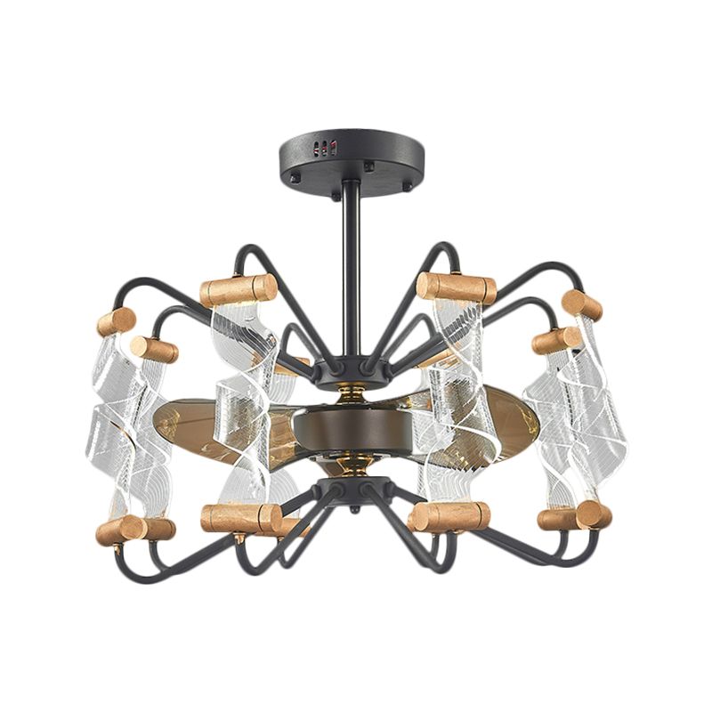 29,5 "Breite Acryl verdrehte Deckenlüftungslampe moderne 8 Lichter schwarz 3-Blade-Halbflush-Leuchte