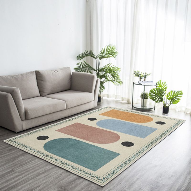 Dark Green Nordic Rug Polyester Color Block Rug Non-Slip Backing Rug for Living Room
