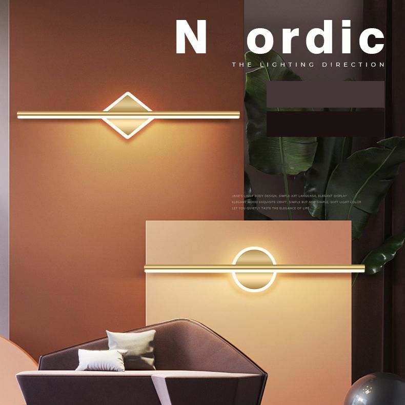 Lampade per vanità per bagno lineare in stile Luxury Mid-secolo Lampadele per vanità in metallo con finitura oro in oro