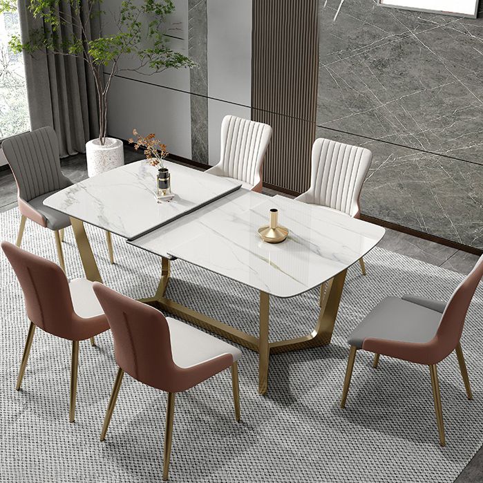 Glam 1/4/5/7 Pieces White Dining Table Set with Sintered Stone Top Scalable Dinette Set