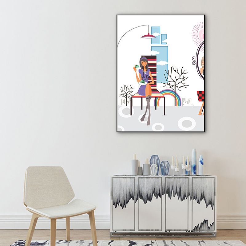 Strukturierte, pastellfarbene Leinwand, skandinavisches Freizeit-Mädchen-Wandkunst-Dekor für Schlafzimmer