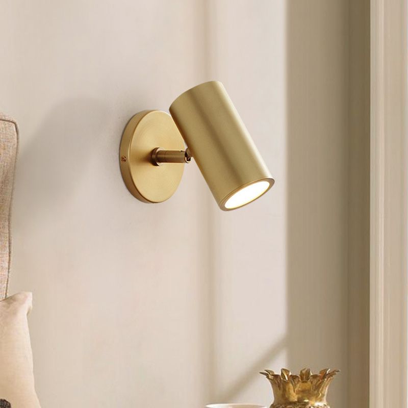 Modern Brass Wall Light Cylinder 6" High Reading Wall Sconce in Gold for Bedroom