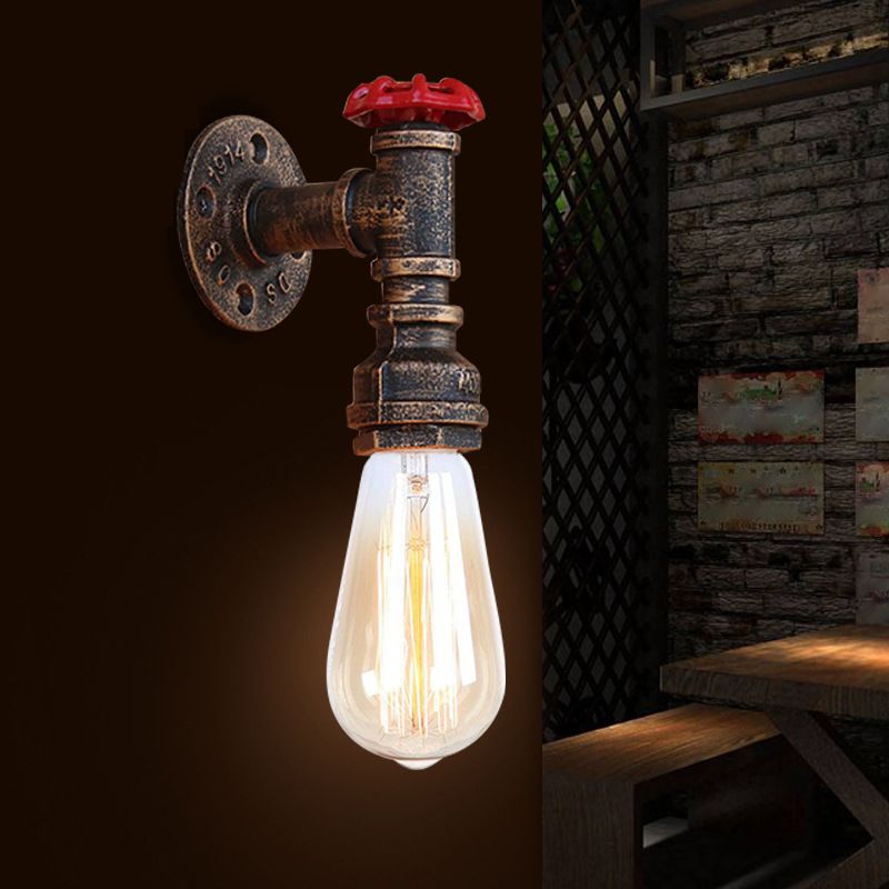 Luz de pared de bronce de metal Luz de diseño de bombilla desnuda Tubería de iluminación de pared industrial simple