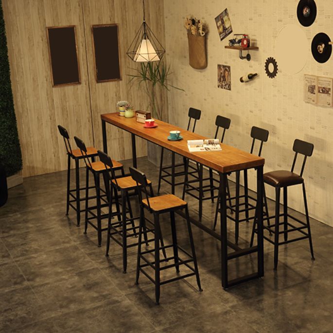 Industrial 1/5/9 Pieces Bar Table Set Rectangle Wood Counter Table with Stools for Cafe