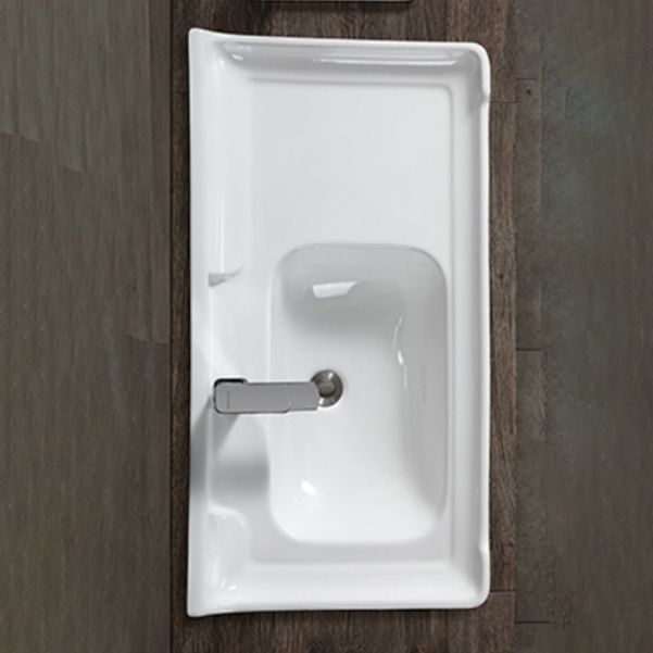 Modern Drop-in Bathroom Sink Rectangular Porcelain with Overflow Vessel Sink