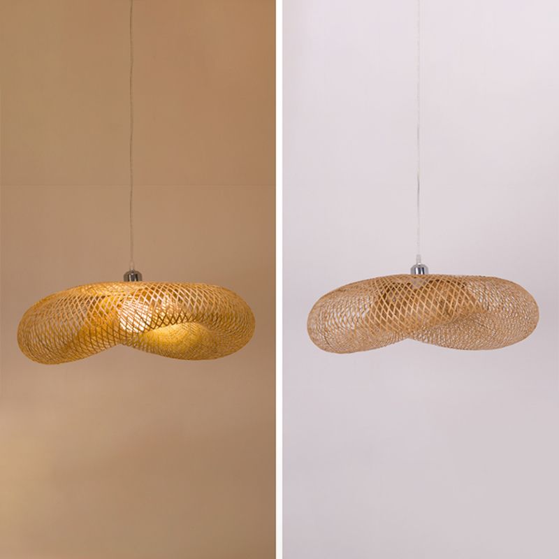 Japanese Bamboo Pendant Light Geometric Ceiling Light Fixture for Tea Room