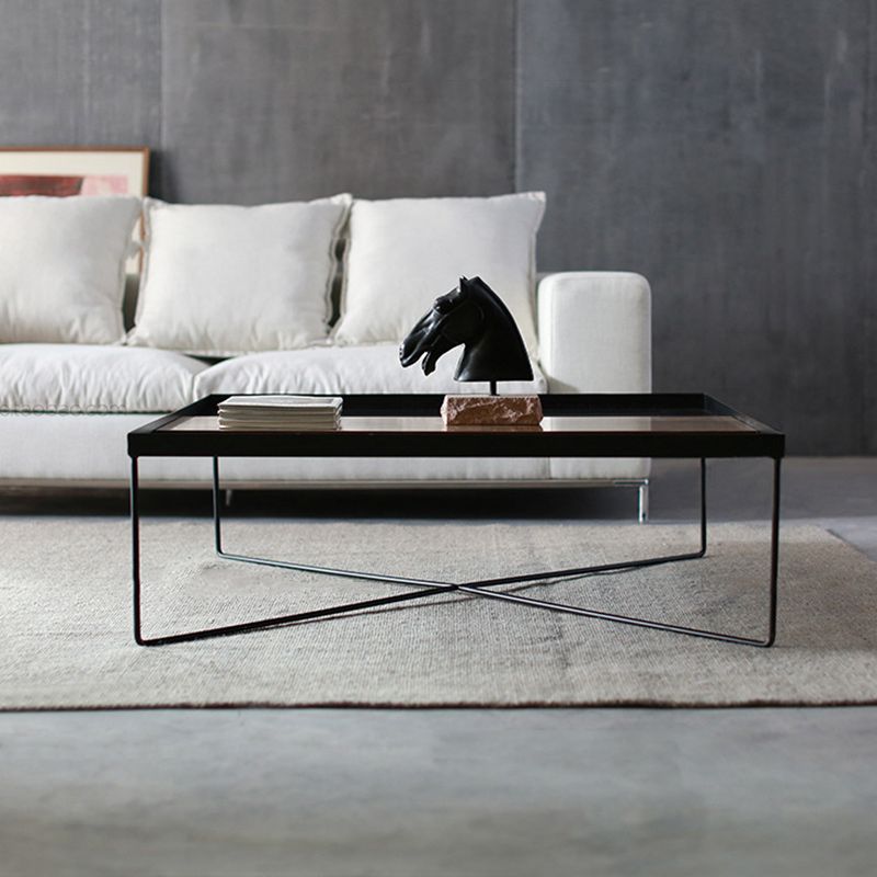 Tray Top Coffee Table Iron Cross Legs Cocktail Table in Black