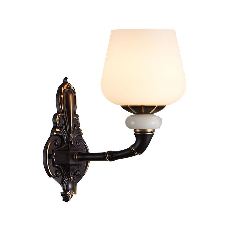 Black and Gold Cup-Shape Wall Lighting Traditional Opal Glass 1/2-Head Indoor Wall Lamp