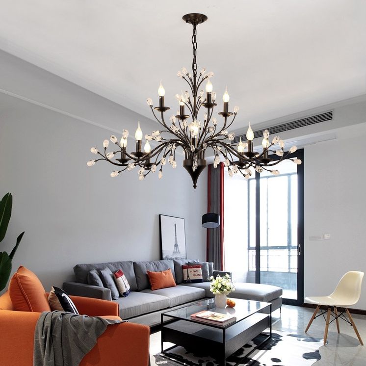 Black Tree Branch Shaped Hanging Light Vintage Crystal Living Room Ceiling Chandelier