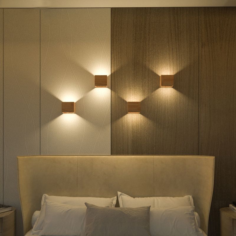 Modern Minimalist LED Wall Lamp Wooden Rectangular Wall Light for Bedroom
