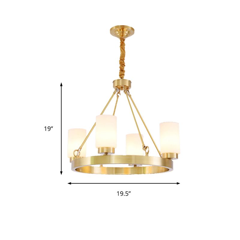 Wagon Wheel Grosted Glass Chandelier Light Classic Classic 4/6 Lumières Éclairage pendentif chambre en or avec nuance de cylindre