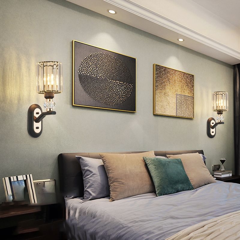 1-Light Wall Sconce Modern Style Crystal Half Cylinder Shape Wall Mount Light Fixture