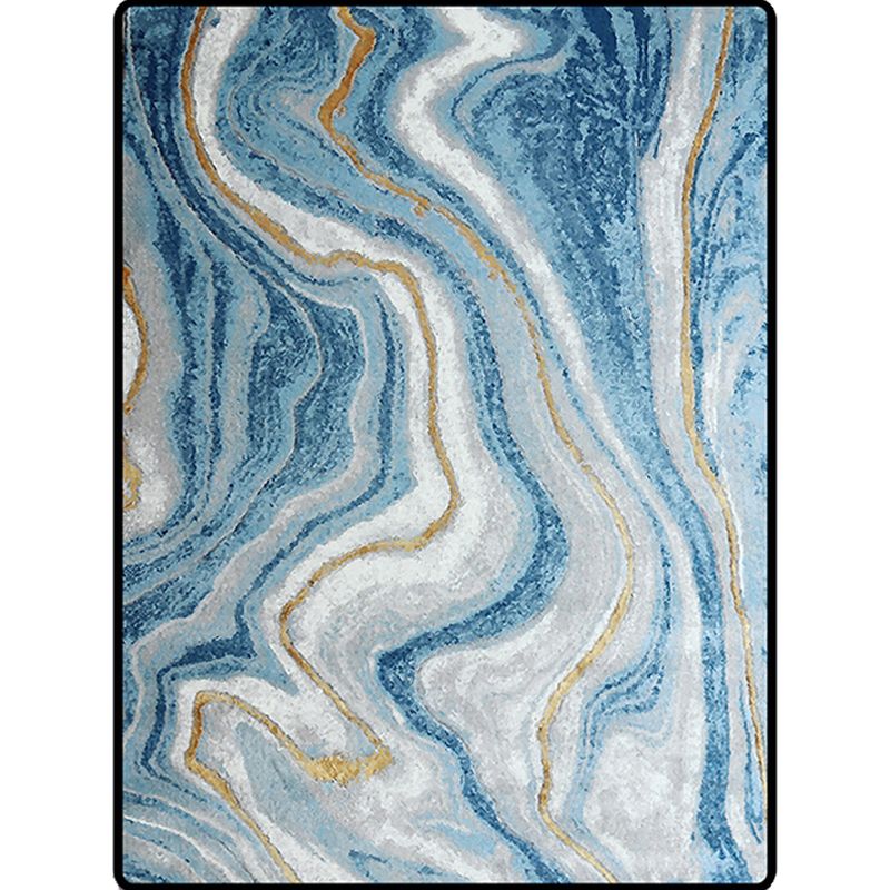 Scandinavian Modern Rug in Blue Abstract Water Wave Pattern Rug Polyester Washable Non-Slip Carpet for Home Decoration