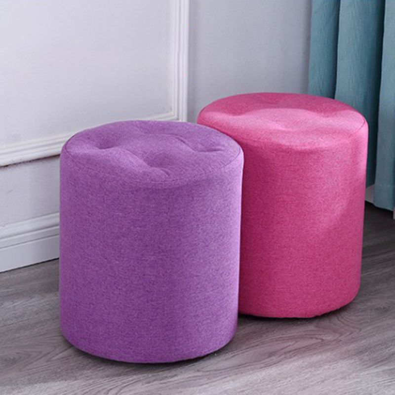 Contemporary Pouf Ottoman Fabric Upholstered Tufted Solid Color Cylinder Shape Ottoman