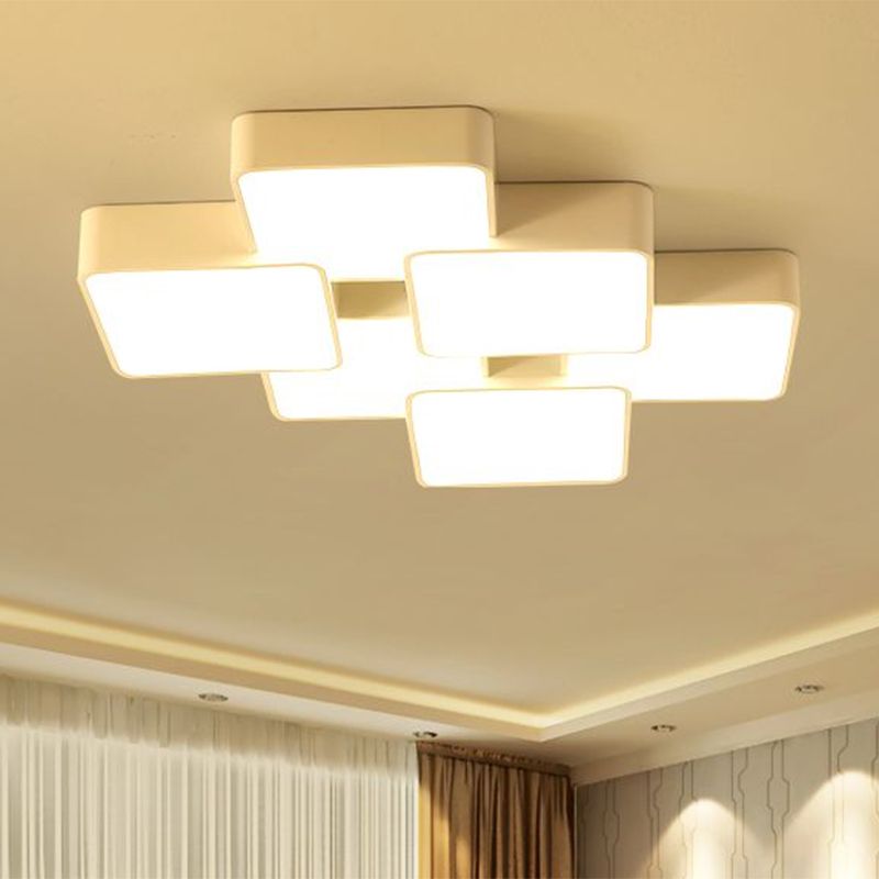 Diseño Cuadrado Vaciado de luz de techo Acrílico Modernista 4/6 Luces Acabado blanco Vaciado de luz fija en luz cálida/blanca