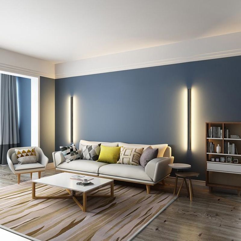 Linear Shape Metal Wall Light Modern 1-Light Wall Mount Lighting in Black